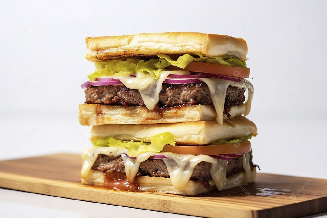 Hambúrguer saboroso de carne com queijo e salada