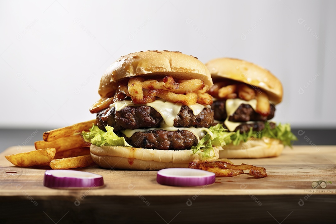 Hambúrguer saboroso de carne com queijo e salada