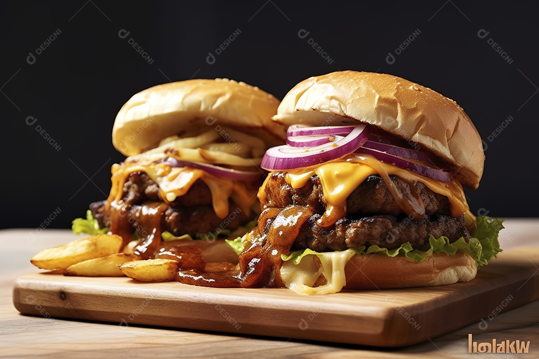 Hambúrguer saboroso de carne com queijo e salada