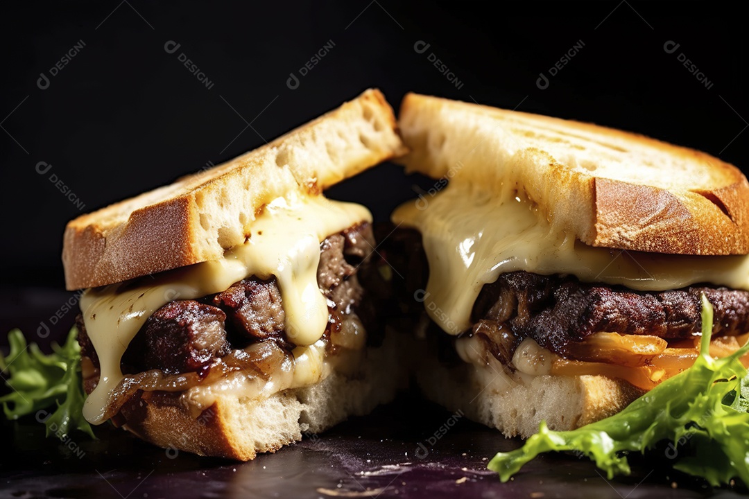 Hambúrguer saboroso de carne com queijo e salada