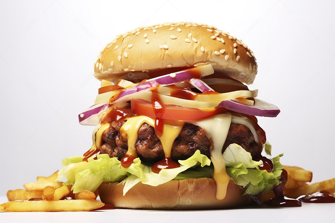 Hambúrguer saboroso de carne com queijo e salada