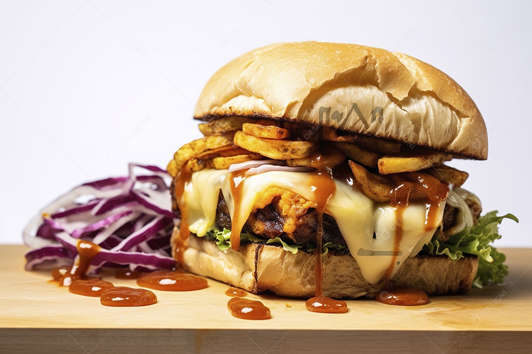 Hambúrguer saboroso de carne com queijo e salada