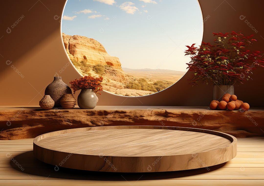 Forma de cilindro cortado com serra de madeira redonda em fundo bege abstrato