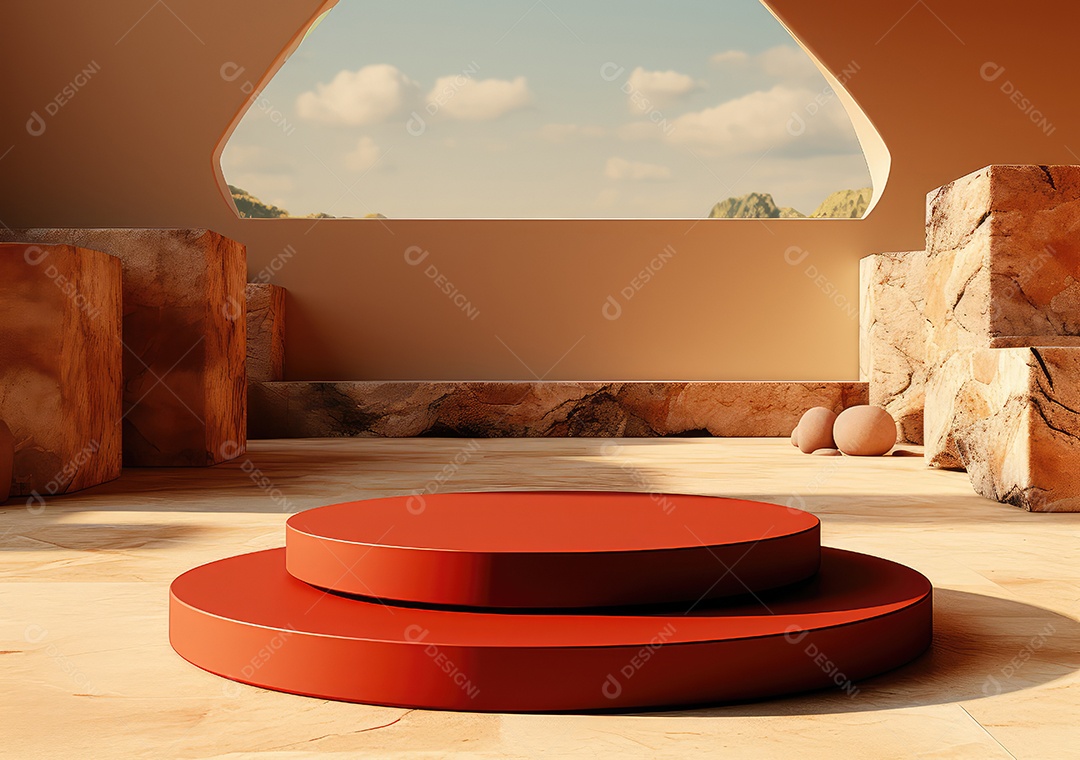 Forma de cilindro cortado com serra de madeira redonda em fundo bege abstrato