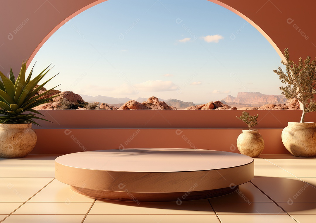 Forma de cilindro cortado com serra de madeira redonda em fundo bege abstrato