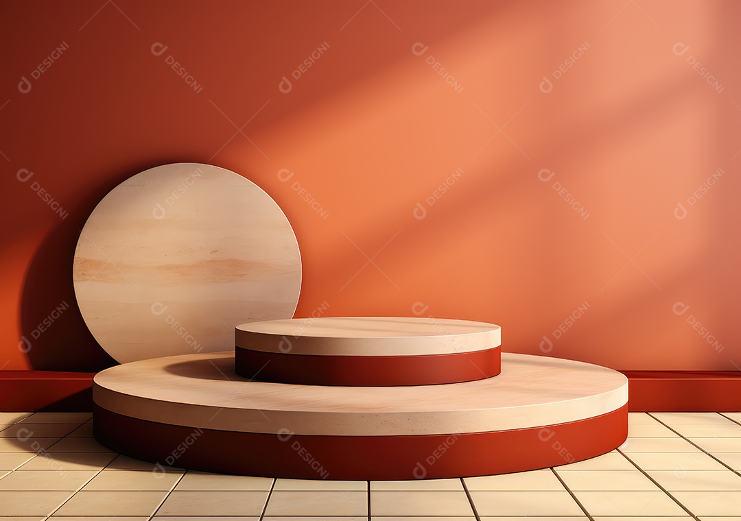 Forma de cilindro cortado com serra de madeira redonda em fundo bege abstrato