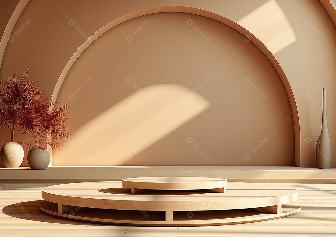 Forma de cilindro cortado com serra de madeira redonda em fundo bege abstrato