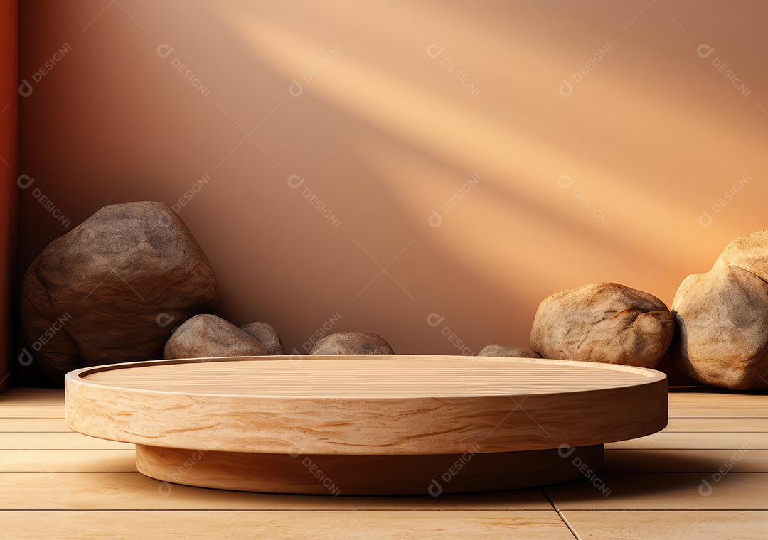 Forma de cilindro cortado com serra de madeira redonda em fundo bege abstrato