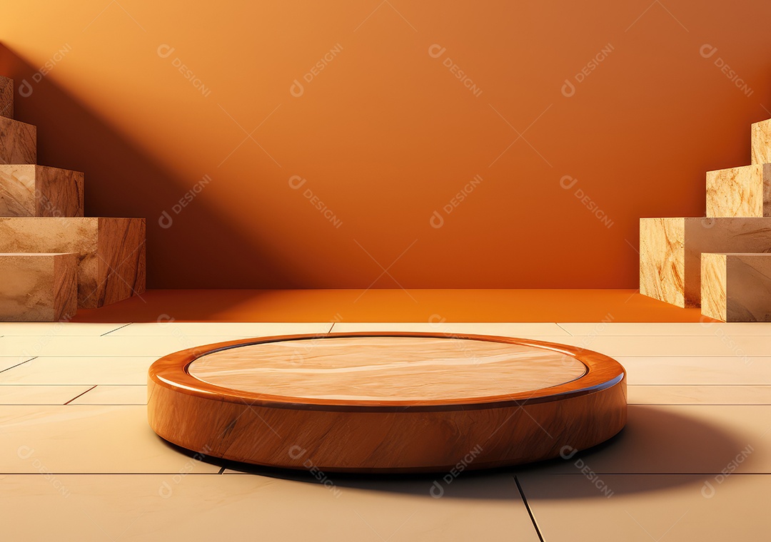 Forma de cilindro cortado com serra de madeira redonda em fundo bege abstrato