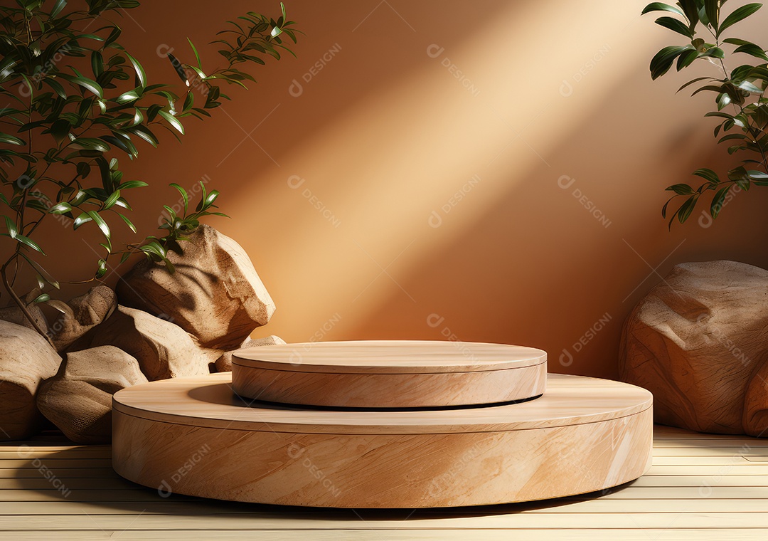 Forma de cilindro cortado com serra de madeira redonda em fundo bege abstrato