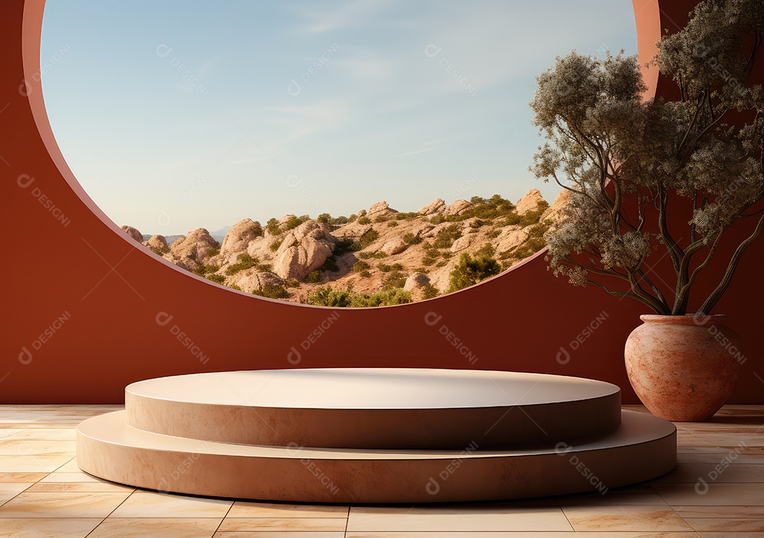 Forma de cilindro cortado com serra de madeira redonda em fundo bege abstrato