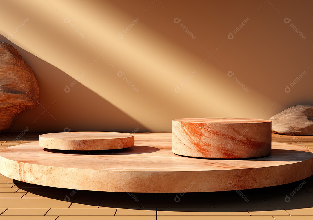 Forma de cilindro cortado com serra de madeira redonda em fundo bege abstrato