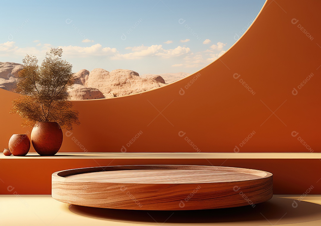 Forma de cilindro cortado com serra de madeira redonda em fundo bege abstrato