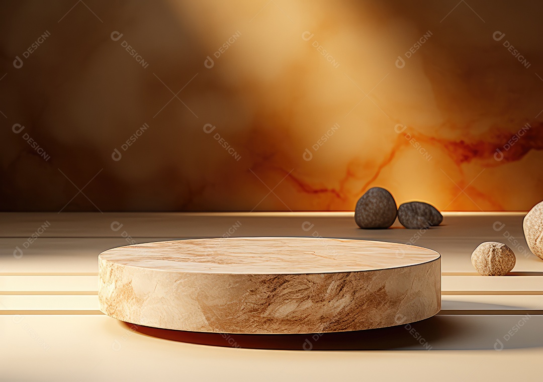 Forma de cilindro cortado com serra de madeira redonda em fundo bege abstrato