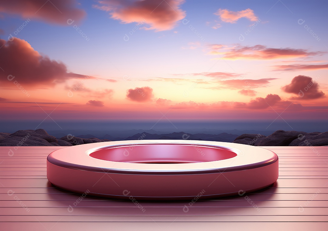 Fundo abstrato com pódio rosa e nuvem mínima verão