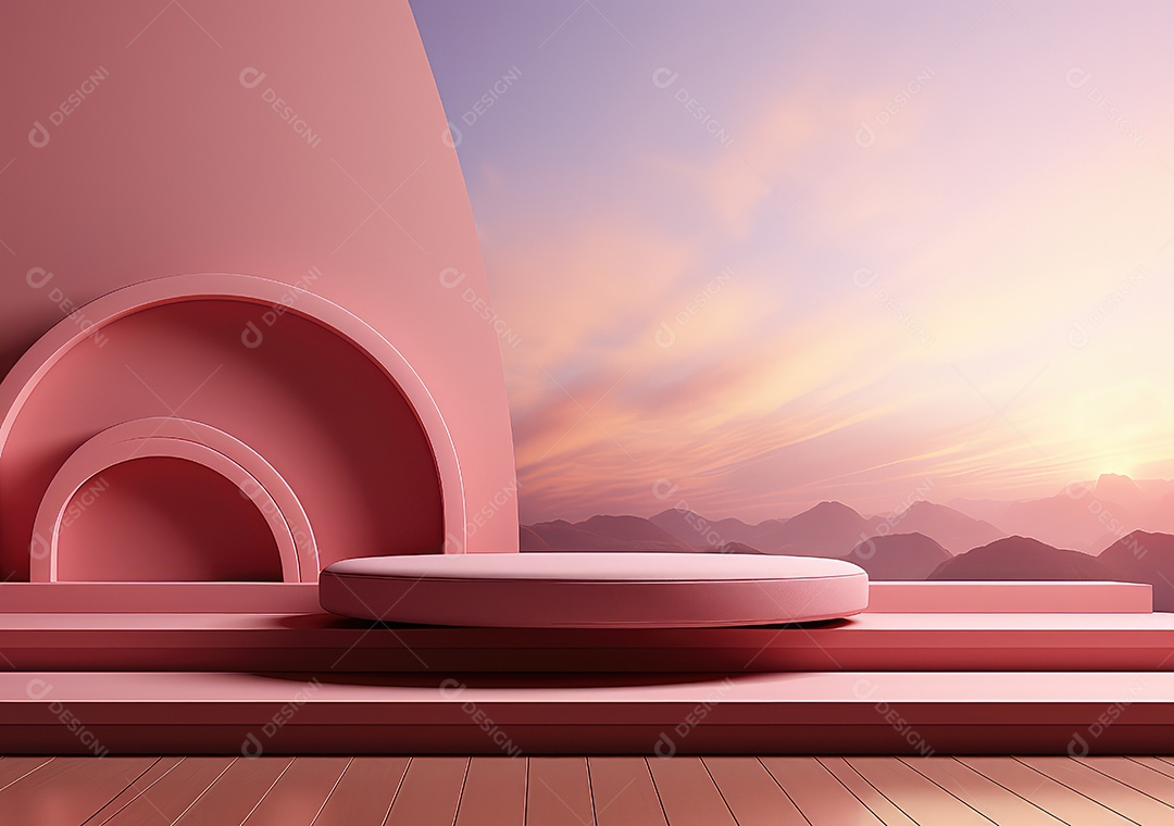 Fundo abstrato com pódio rosa e nuvem mínima verão
