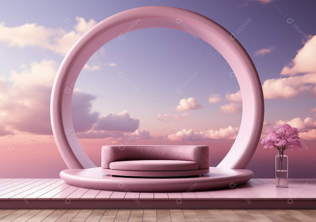 Fundo abstrato com pódio rosa e nuvem mínima verão