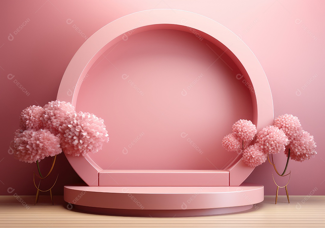 Fundo abstrato com pódio rosa e nuvem mínima verão