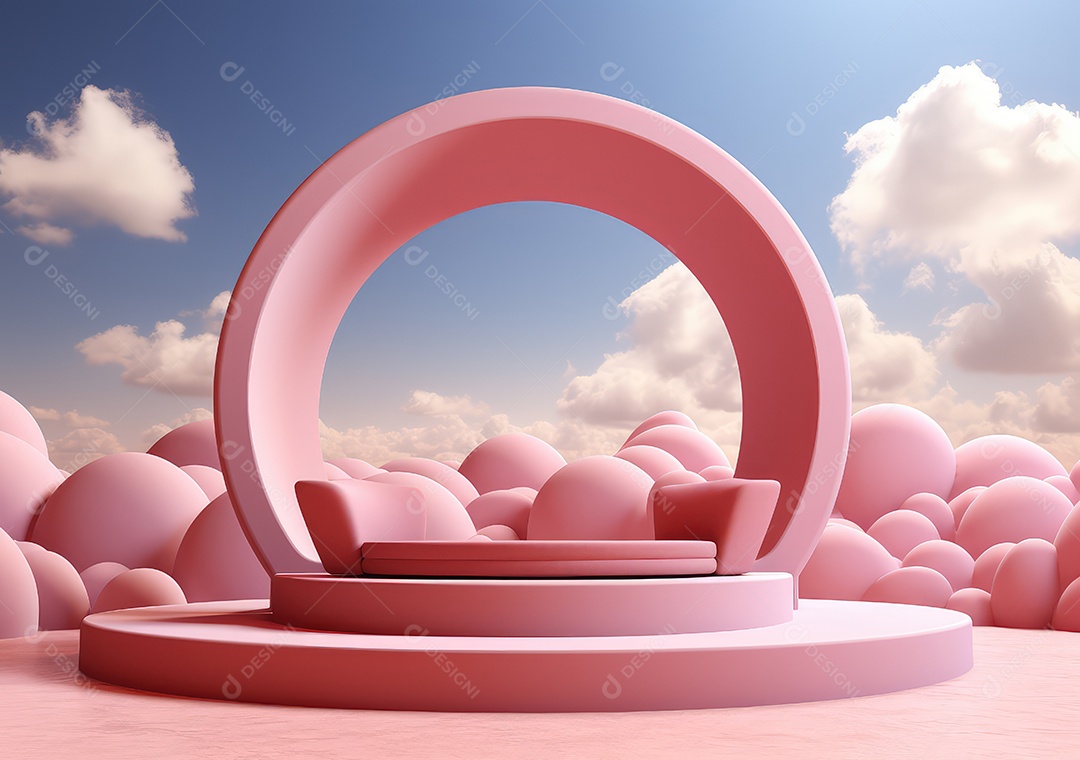 Fundo abstrato com pódio rosa e nuvem mínima verão