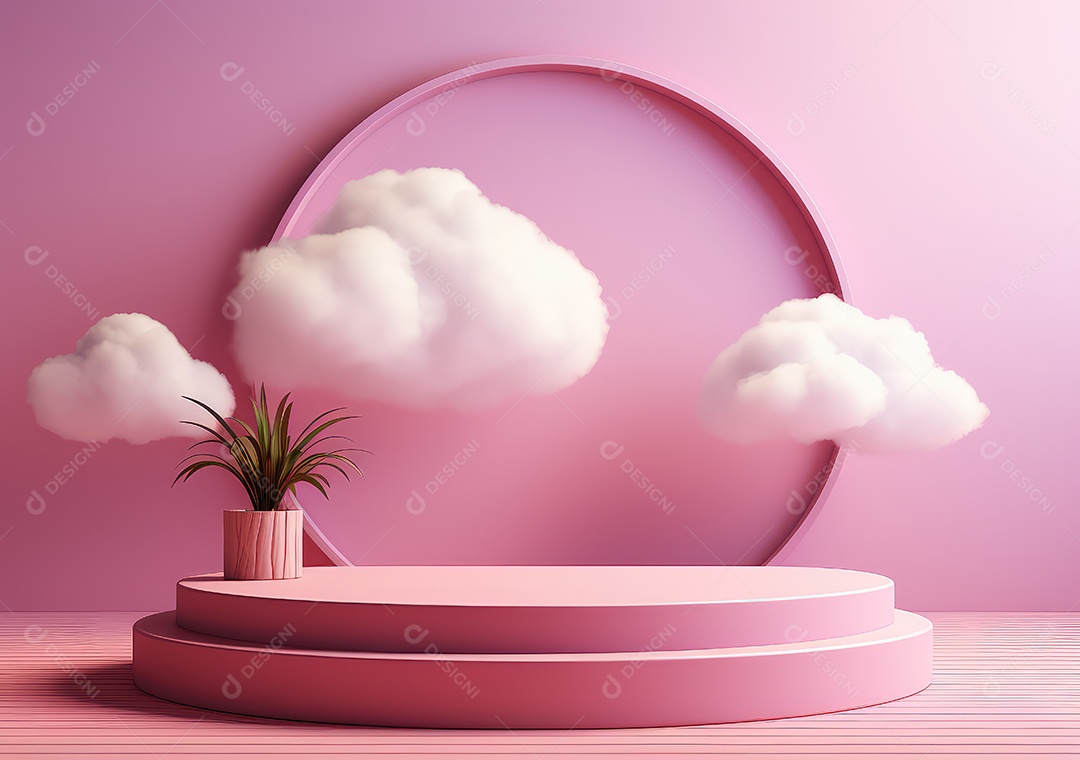 Fundo abstrato com pódio rosa e nuvem mínima verão