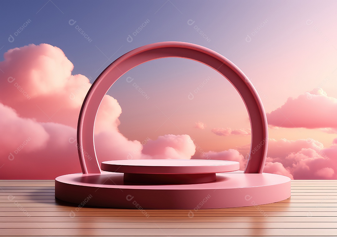 Fundo abstrato com pódio rosa e nuvem mínima verão