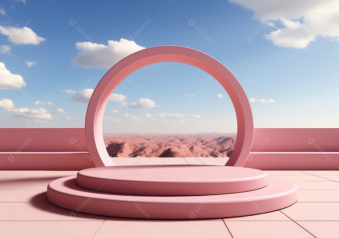 Fundo abstrato com pódio rosa e nuvem mínima verão