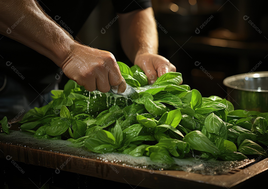 Salada de legumes frescos e comida com respingos de água flutuam no prato com fundo escuro de estúdio. IA generativa.