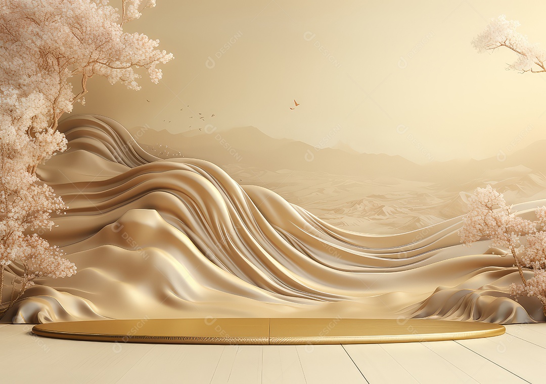 Suporte de fundo de produto dourado ou pedestal de pódio em anúncio de luxo