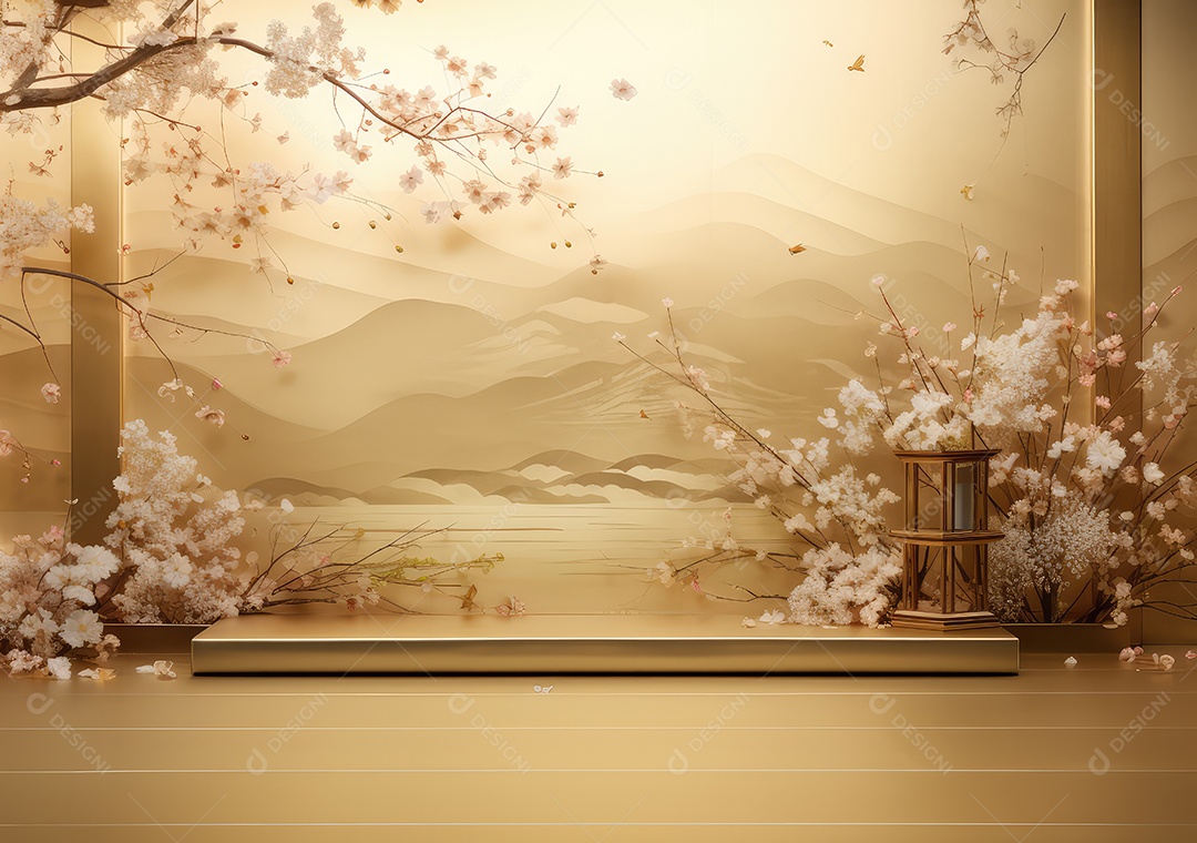 Suporte de fundo de produto dourado ou pedestal de pódio em anúncio de luxo