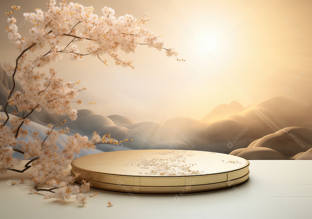 Suporte de fundo de produto dourado ou pedestal de pódio em anúncio de luxo