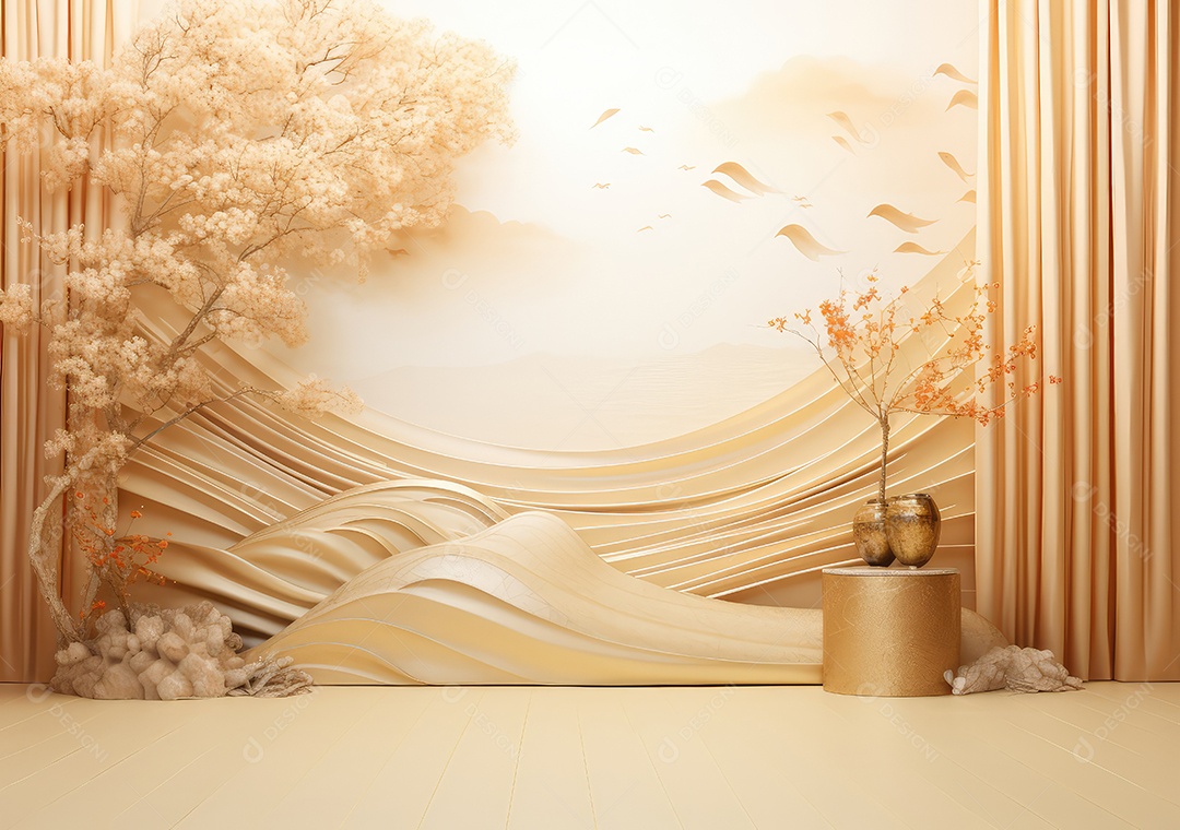 Suporte de fundo de produto dourado ou pedestal de pódio em anúncio de luxo