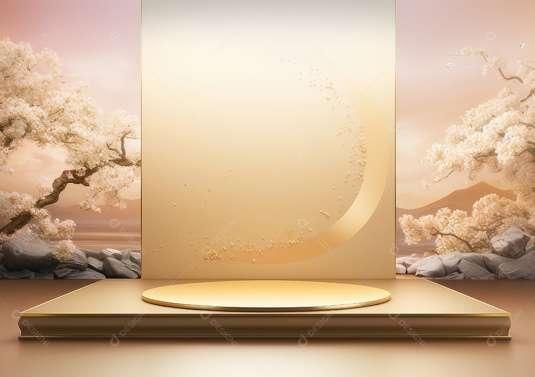 Suporte de fundo de produto dourado ou pedestal de pódio em anúncio de luxo