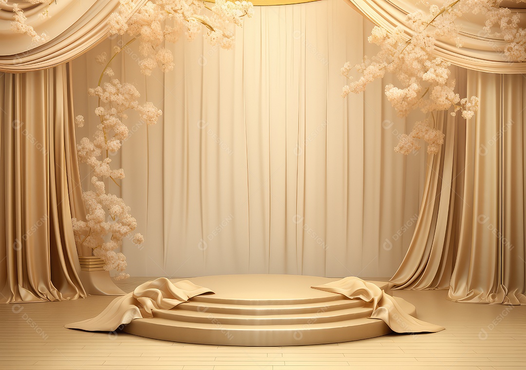 Suporte de fundo de produto dourado ou pedestal de pódio em anúncio de luxo