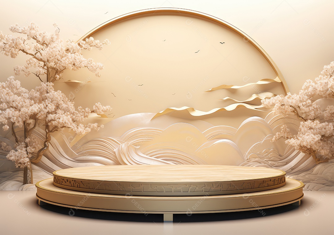 Suporte de fundo de produto dourado ou pedestal de pódio em anúncio de luxo