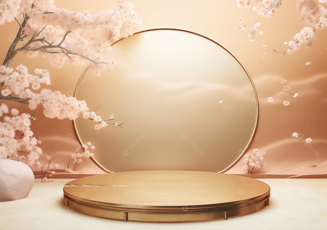 Suporte de fundo de produto dourado ou pedestal de pódio em anúncio de luxo