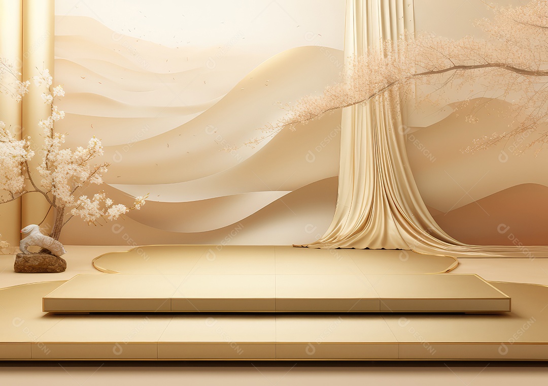 Suporte de fundo de produto dourado ou pedestal de pódio em anúncio de luxo