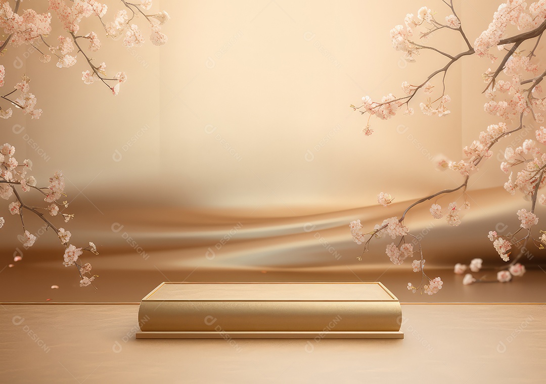 Realista renderização 3D pódio rosa pastel vazio em branco com cereja