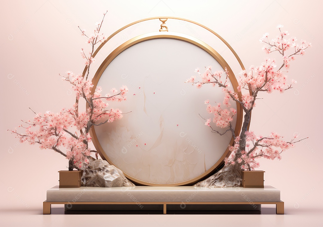 Pódios de exibição 3d mínimos com flor de cerejeira Sakura