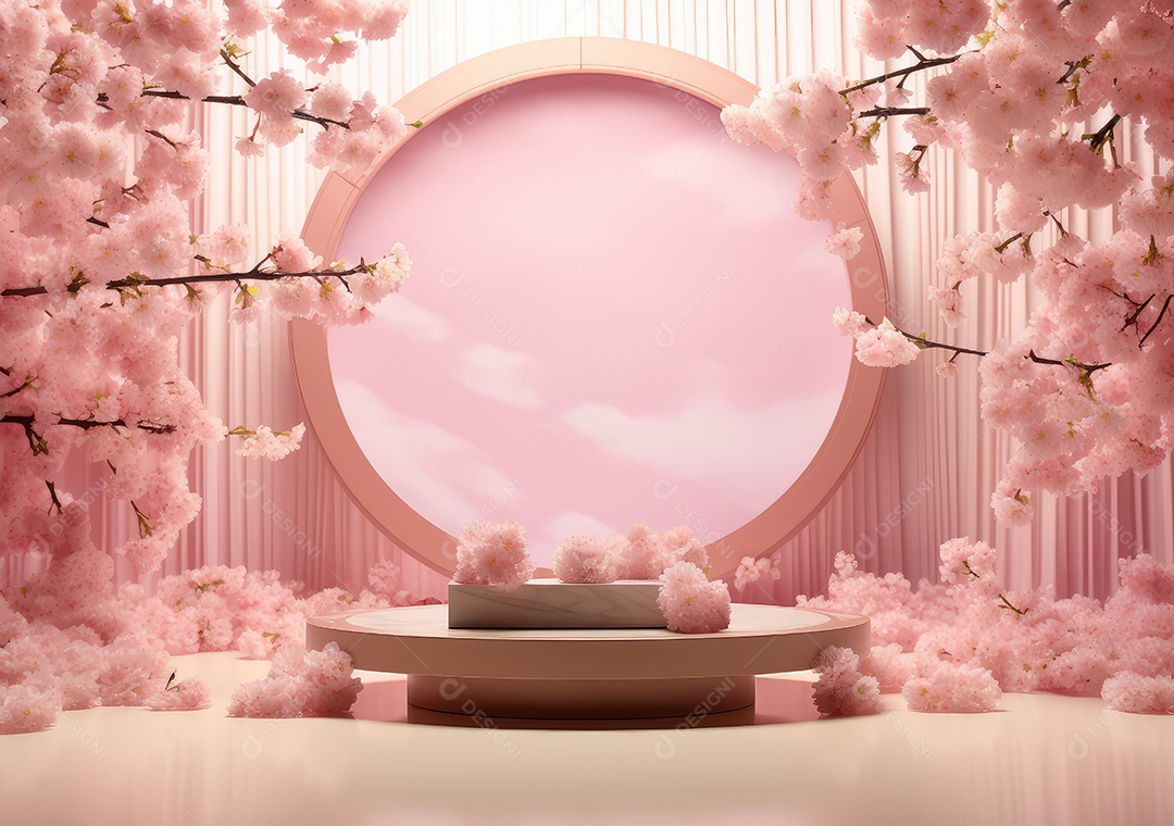 Pódios de exibição 3d mínimos com flor de cerejeira Sakura
