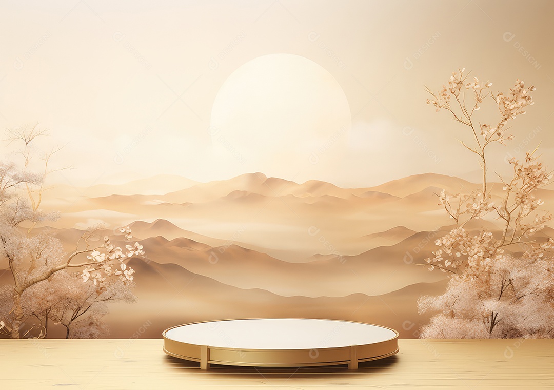 Pódios de exibição 3d mínimos com flor de cerejeira Sakura