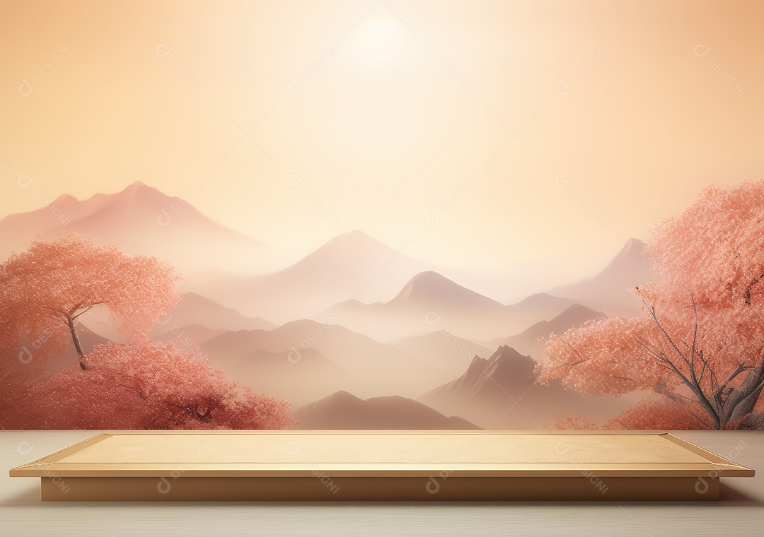 Pódios de exibição 3d mínimos com flor de cerejeira Sakura