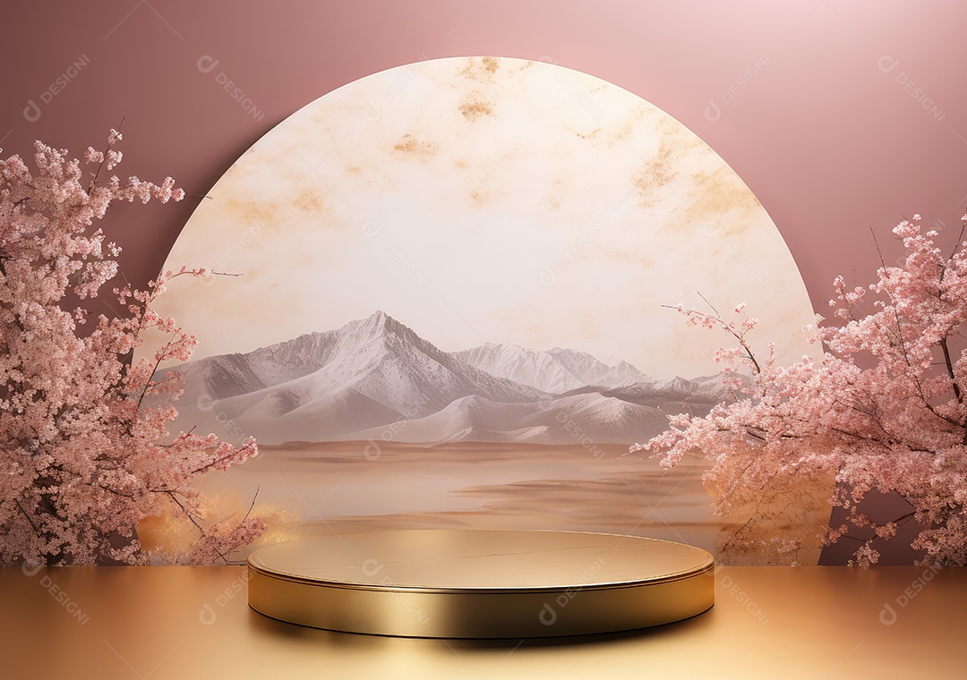 Pódios de exibição 3d mínimos com flor de cerejeira Sakura