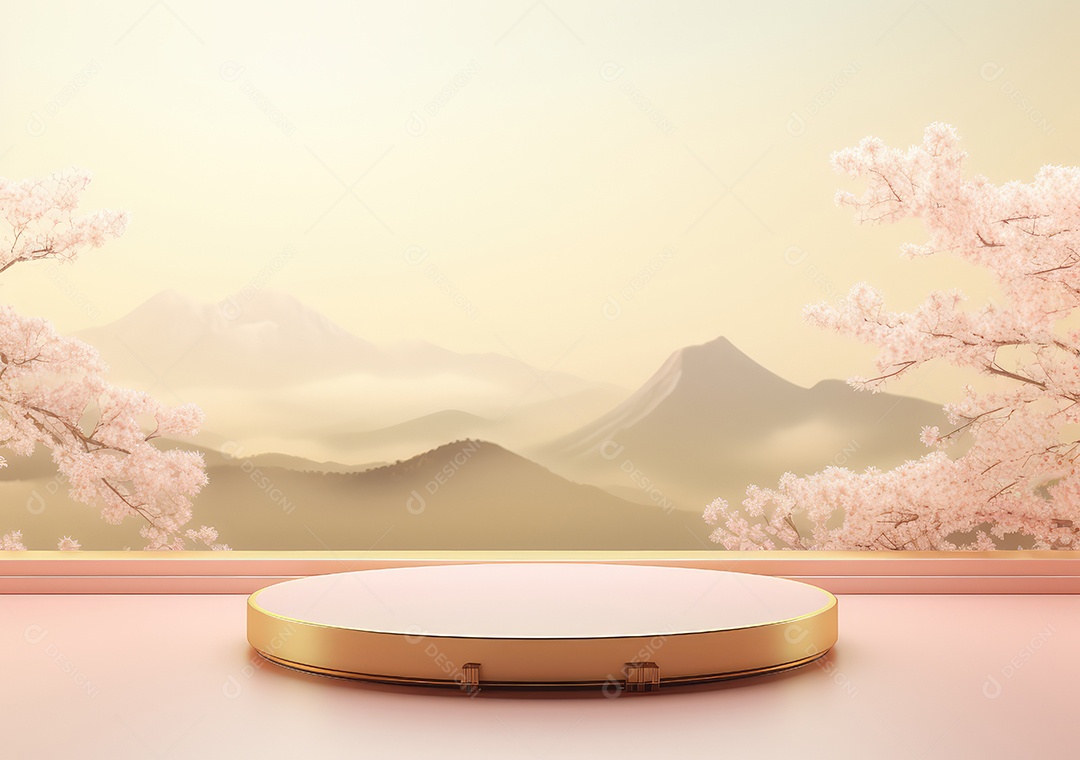 Pódios de exibição 3d mínimos com flor de cerejeira Sakura