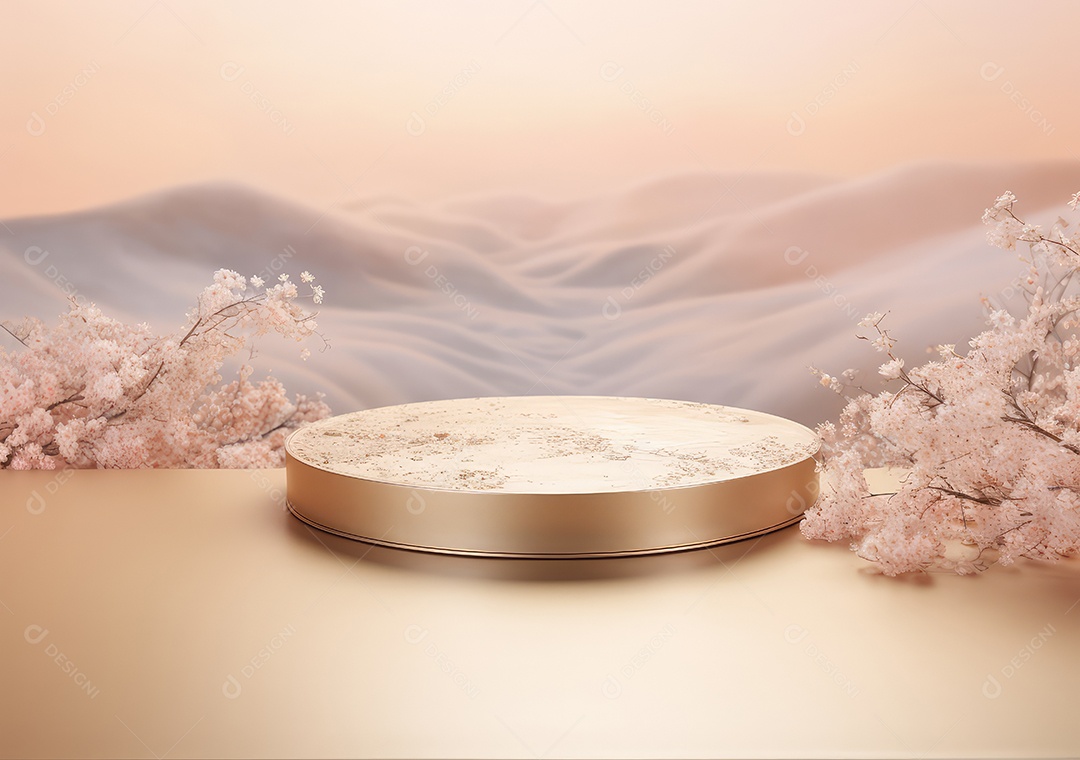 Pódios de exibição 3d mínimos com flor de cerejeira Sakura