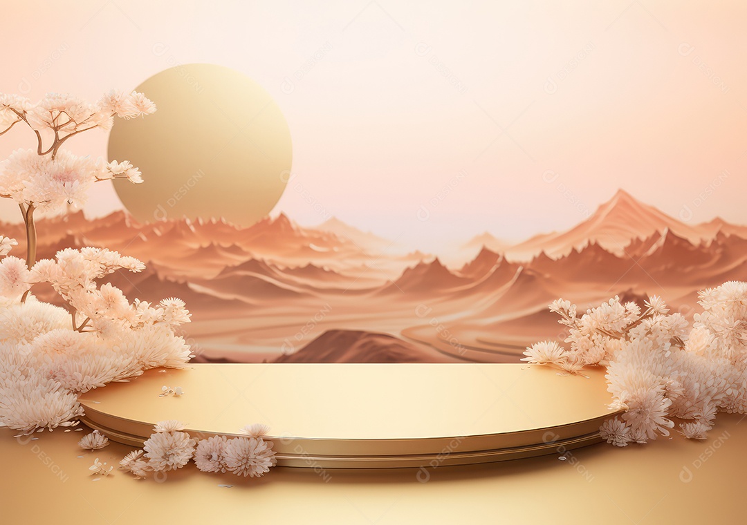 Pódios de exibição 3d mínimos com flor de cerejeira Sakura