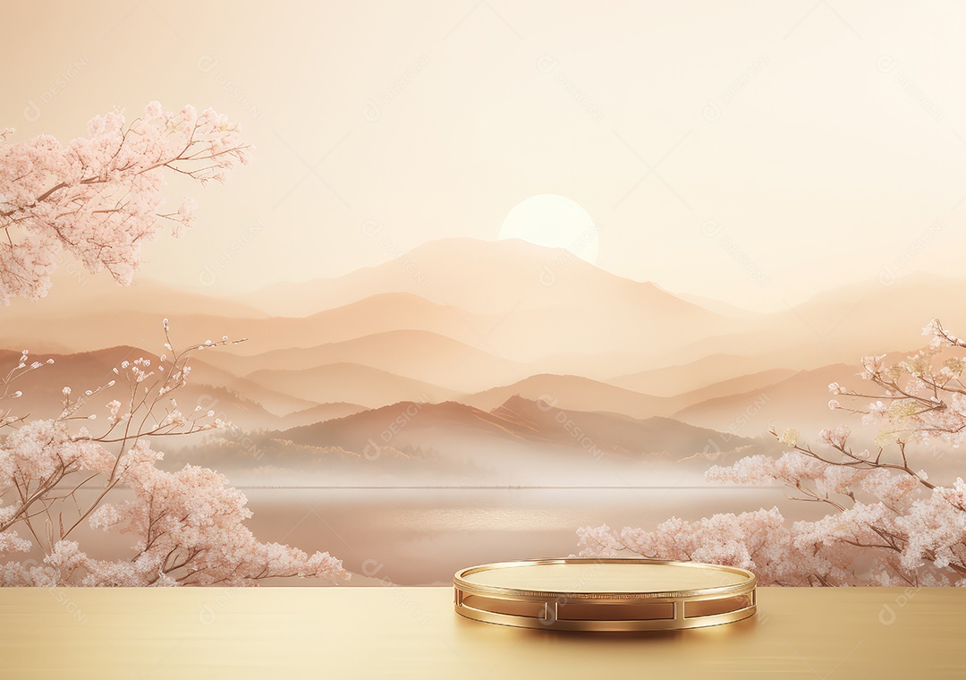 Pódios de exibição 3d mínimos com flor de cerejeira Sakura