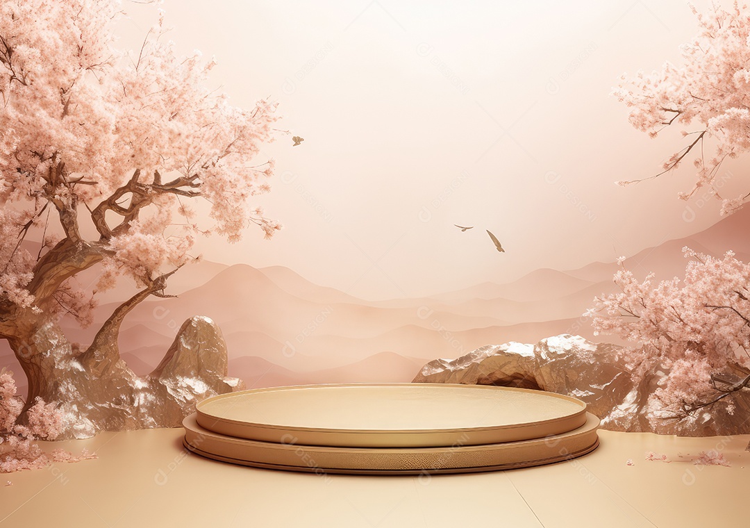 Pódios de exibição 3d mínimos com flor de cerejeira Sakura