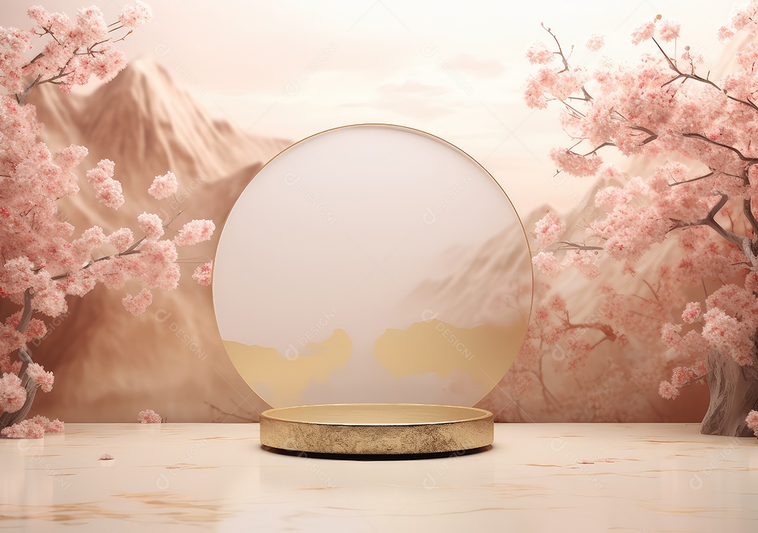 Pódios de exibição 3d mínimos com flor de cerejeira Sakura