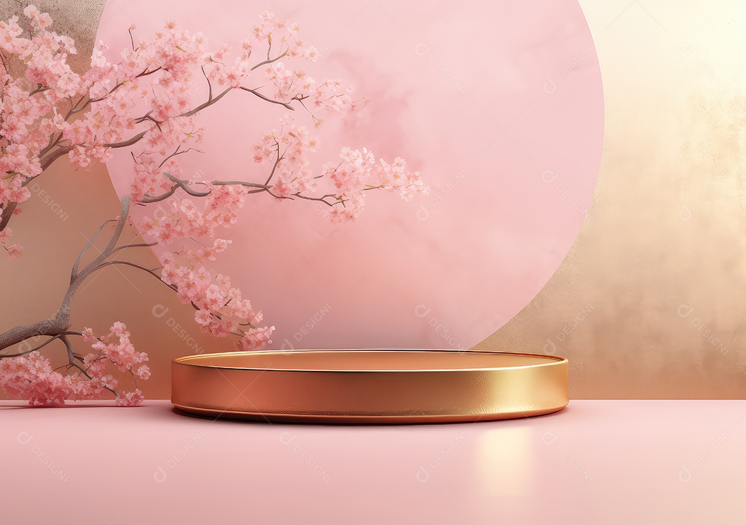 Pódios de exibição 3d mínimos com flor de cerejeira Sakura