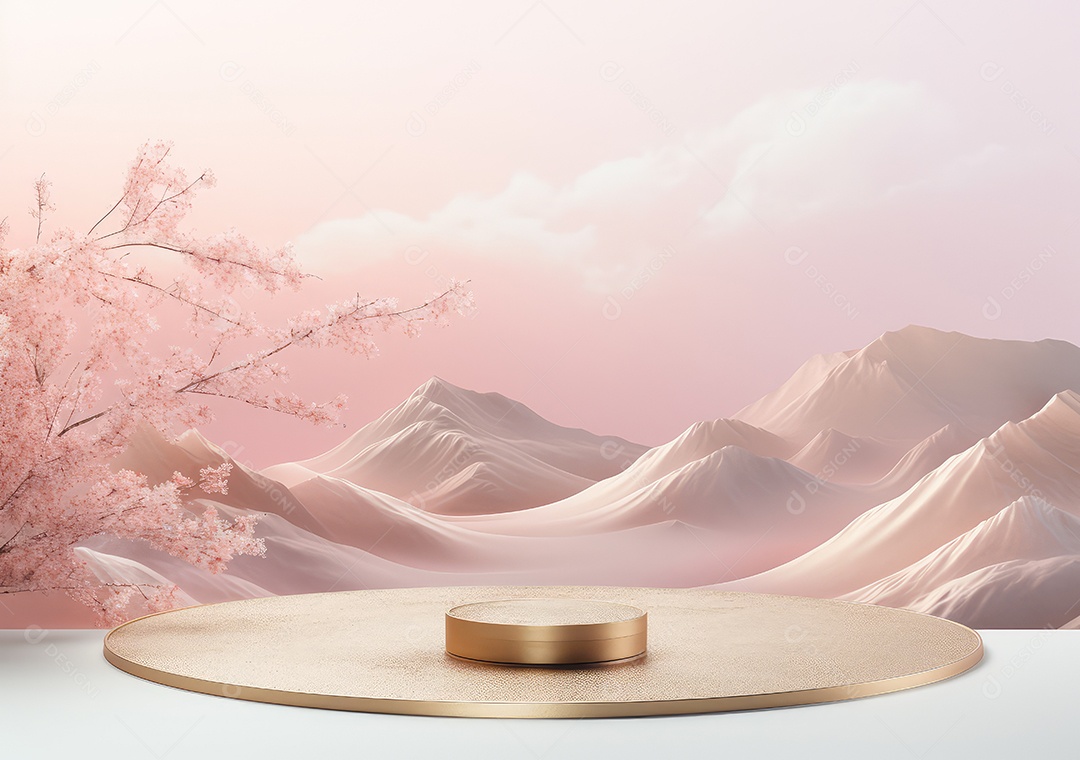 Pódios de exibição 3d mínimos com flor de cerejeira Sakura